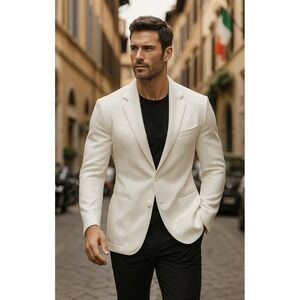 Emporio Armani  Johnny Line Suit Blazer Jacket Bone Textured Size 54/44 Italy